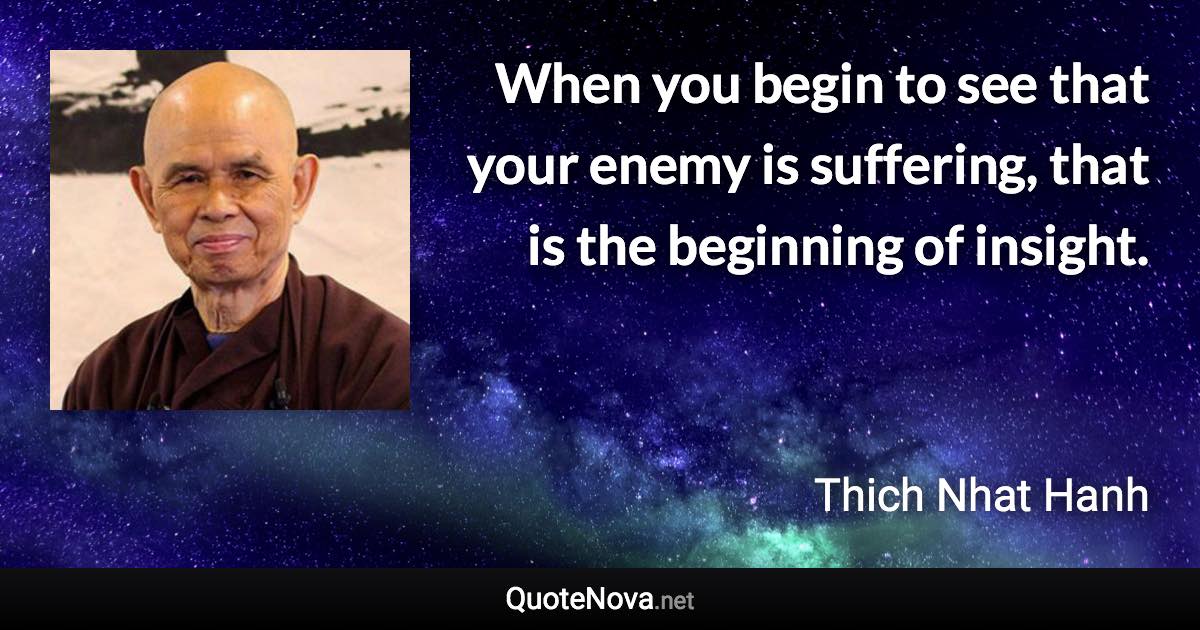 When you begin to see that your enemy is suffering, that is the beginning of insight. - Thich Nhat Hanh quote