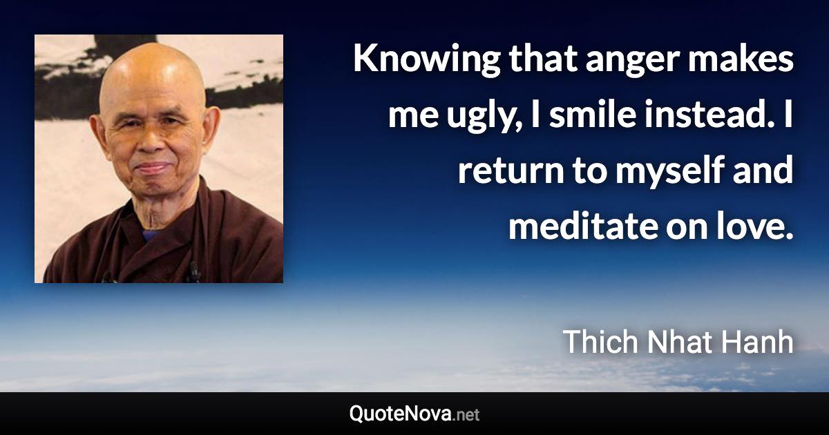 Knowing that anger makes me ugly, I smile instead. I return to myself and meditate on love. - Thich Nhat Hanh quote