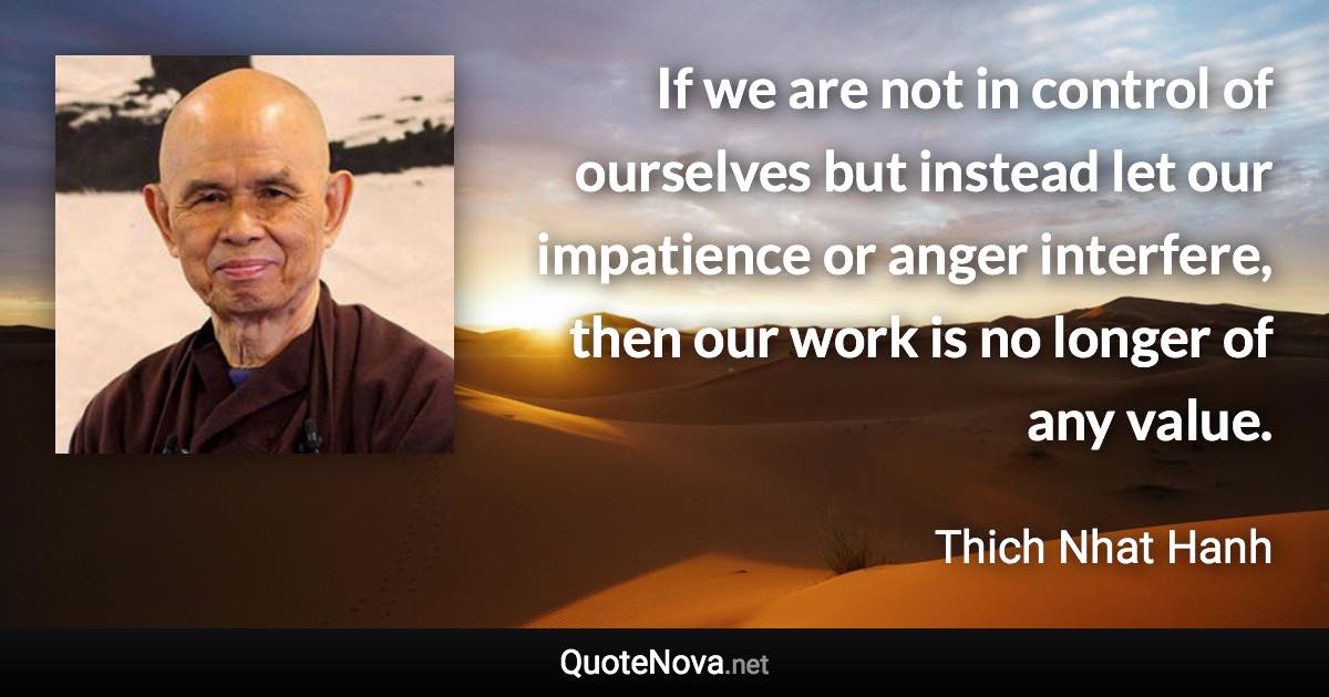 If we are not in control of ourselves but instead let our impatience or anger interfere, then our work is no longer of any value. - Thich Nhat Hanh quote