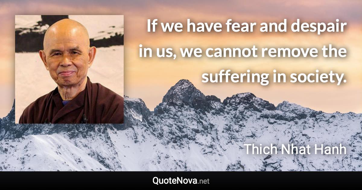 If we have fear and despair in us, we cannot remove the suffering in society. - Thich Nhat Hanh quote