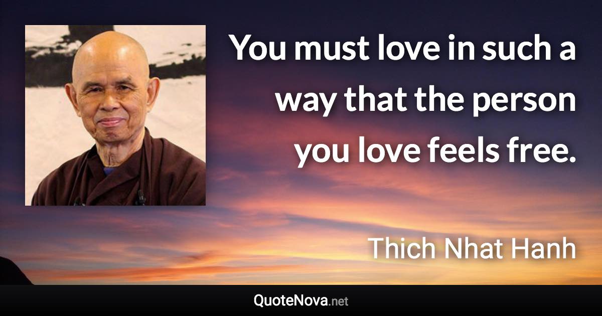 You must love in such a way that the person you love feels free. - Thich Nhat Hanh quote