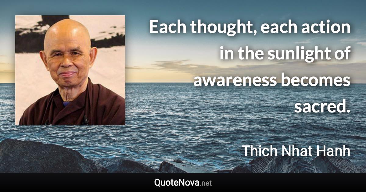 Each thought, each action in the sunlight of awareness becomes sacred. - Thich Nhat Hanh quote