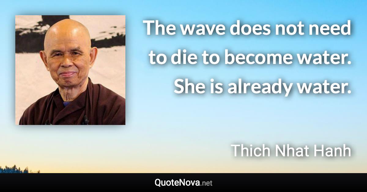 The wave does not need to die to become water. She is already water. - Thich Nhat Hanh quote