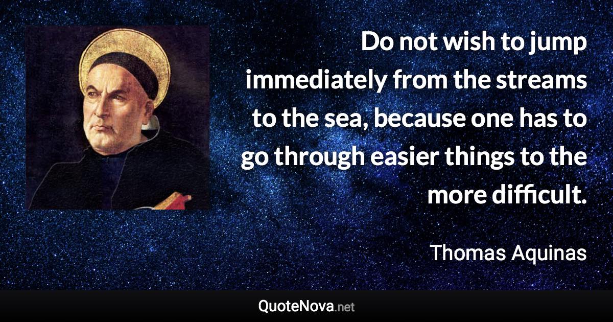 Do not wish to jump immediately from the streams to the sea, because one has to go through easier things to the more difficult. - Thomas Aquinas quote