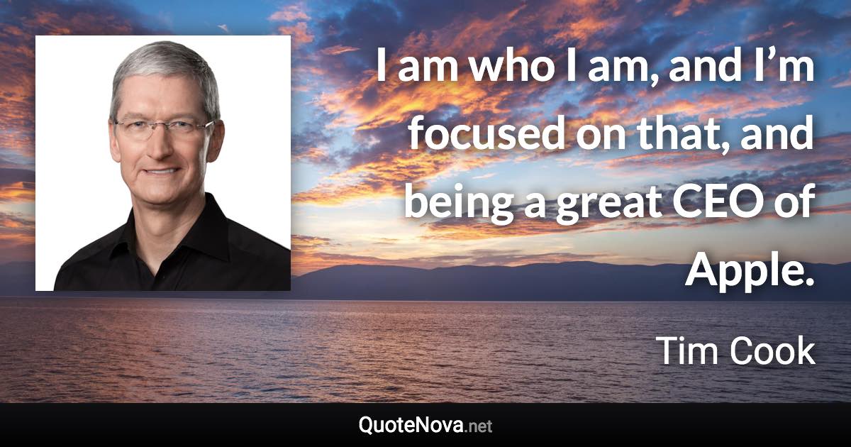 I am who I am, and I’m focused on that, and being a great CEO of Apple. - Tim Cook quote