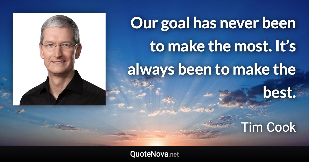 Our goal has never been to make the most. It’s always been to make the best. - Tim Cook quote
