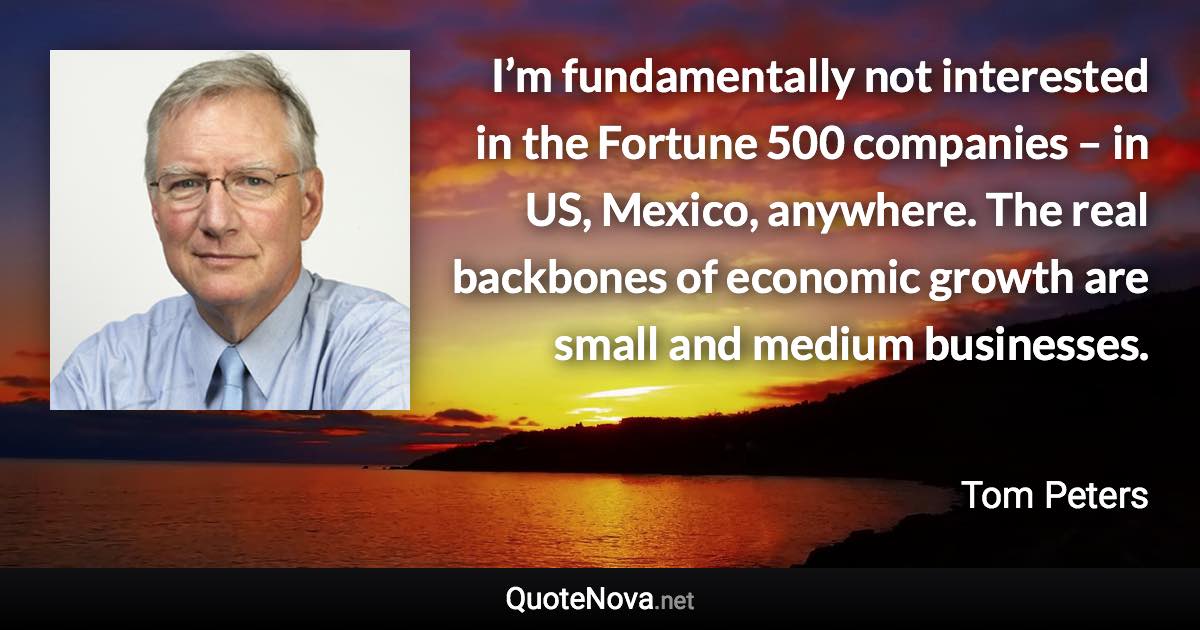 I’m fundamentally not interested in the Fortune 500 companies – in US, Mexico, anywhere. The real backbones of economic growth are small and medium businesses. - Tom Peters quote