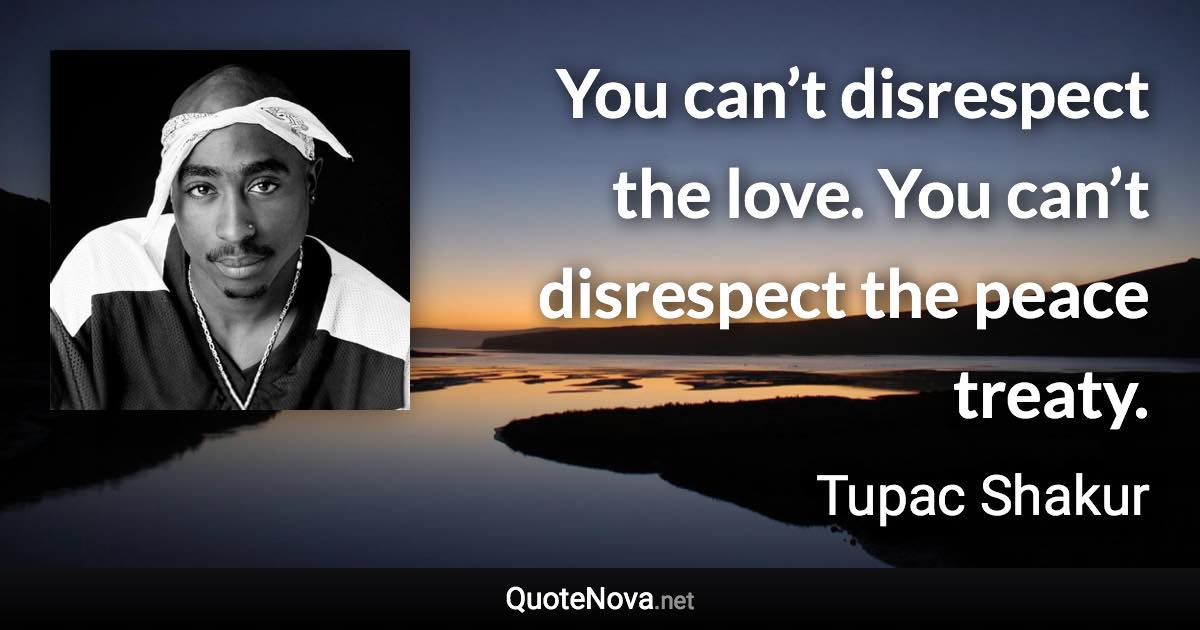 You can’t disrespect the love. You can’t disrespect the peace treaty. - Tupac Shakur quote