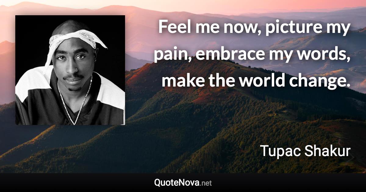 Feel me now, picture my pain, embrace my words, make the world change. - Tupac Shakur quote