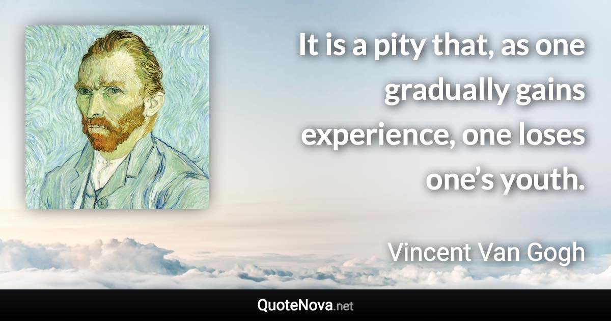 It is a pity that, as one gradually gains experience, one loses one’s youth. - Vincent Van Gogh quote