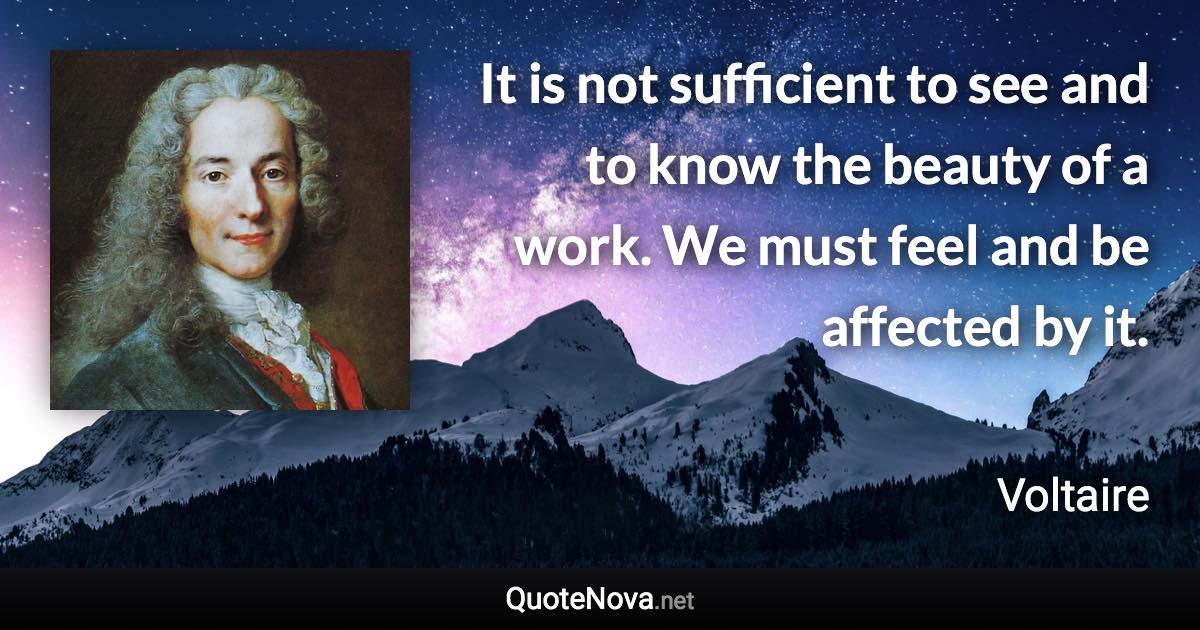 It is not sufficient to see and to know the beauty of a work. We must feel and be affected by it. - Voltaire quote