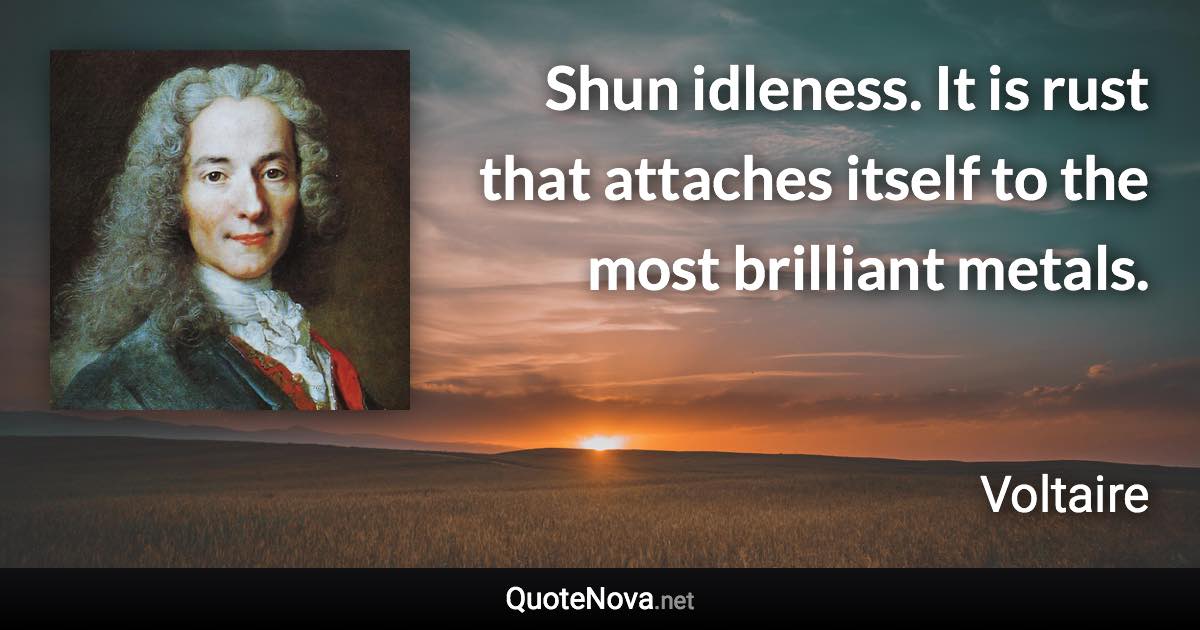 Shun idleness. It is rust that attaches itself to the most brilliant metals. - Voltaire quote