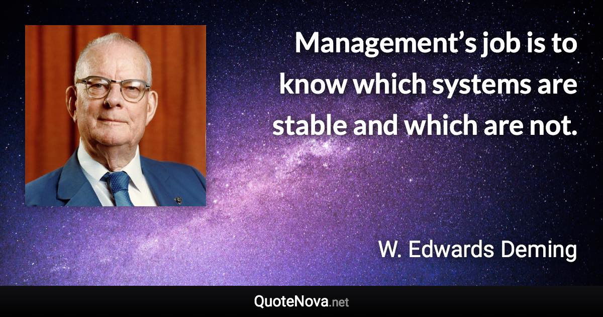 Management’s job is to know which systems are stable and which are not. - W. Edwards Deming quote