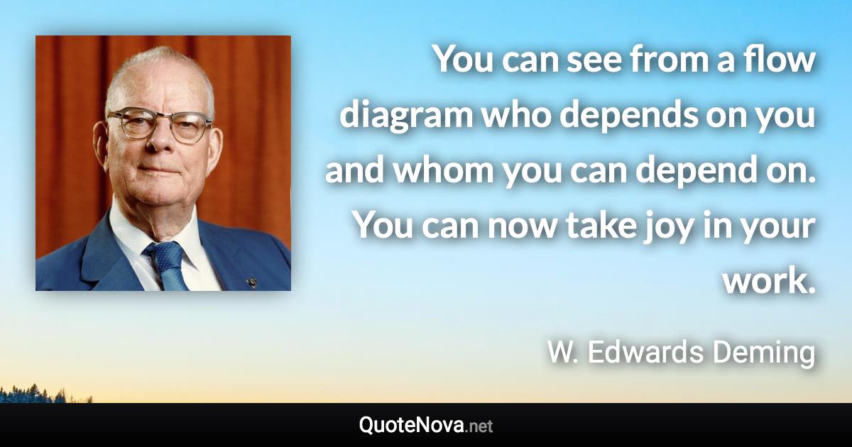 You can see from a flow diagram who depends on you and whom you can depend on. You can now take joy in your work. - W. Edwards Deming quote