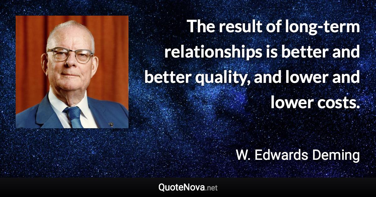 The result of long-term relationships is better and better quality, and lower and lower costs. - W. Edwards Deming quote