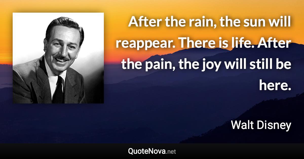 After the rain, the sun will reappear. There is life. After the pain, the joy will still be here. - Walt Disney quote