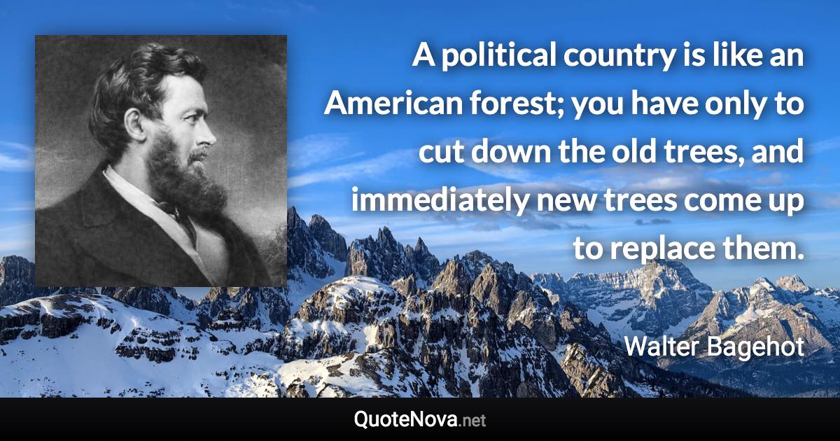 A political country is like an American forest; you have only to cut down the old trees, and immediately new trees come up to replace them. - Walter Bagehot quote