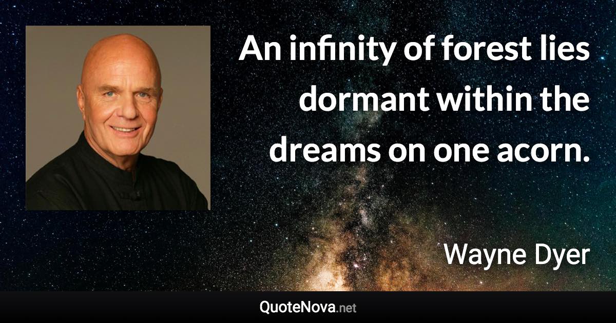 An infinity of forest lies dormant within the dreams on one acorn. - Wayne Dyer quote