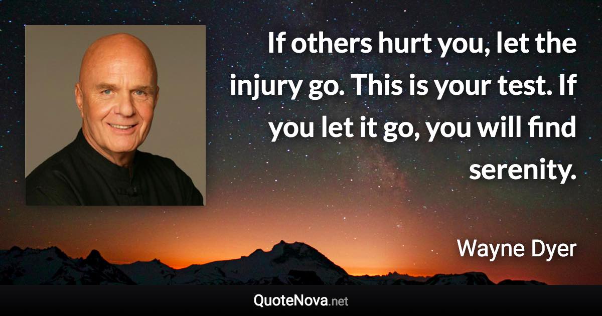 If others hurt you, let the injury go. This is your test. If you let it go, you will find serenity. - Wayne Dyer quote