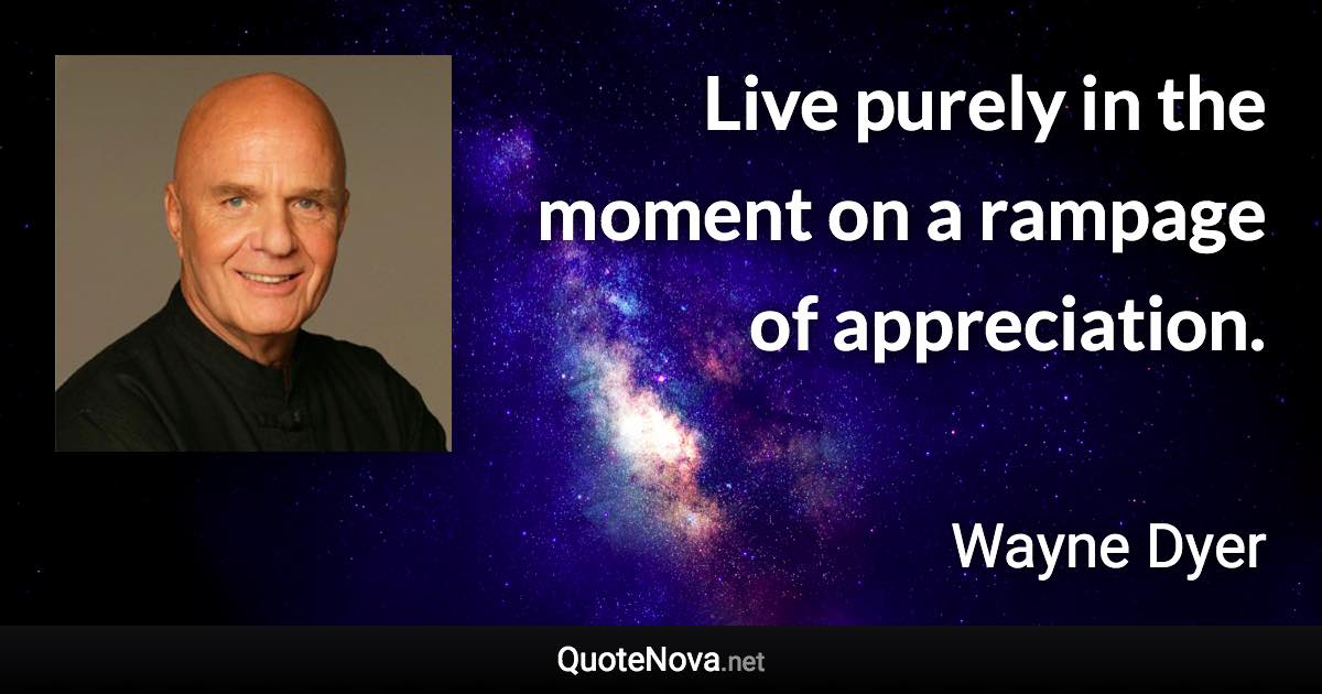 Live purely in the moment on a rampage of appreciation. - Wayne Dyer quote