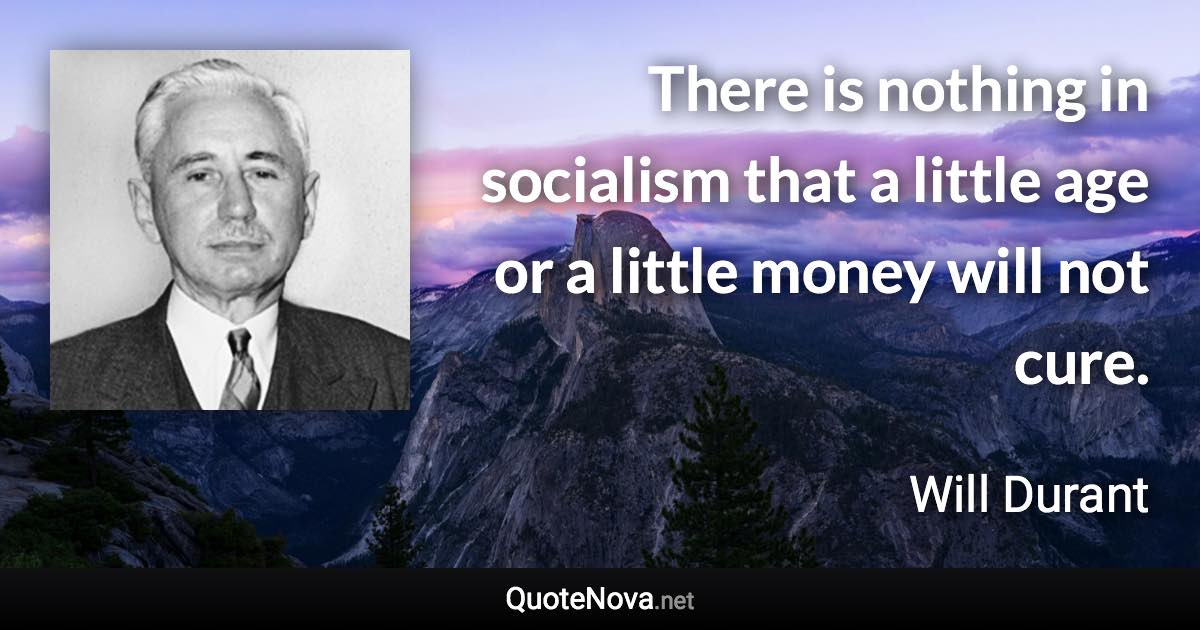 There is nothing in socialism that a little age or a little money will not cure. - Will Durant quote