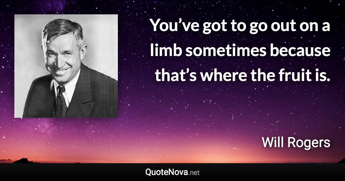 You’ve got to go out on a limb sometimes because that’s where the fruit is. - Will Rogers quote