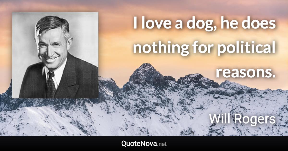 I love a dog, he does nothing for political reasons. - Will Rogers quote