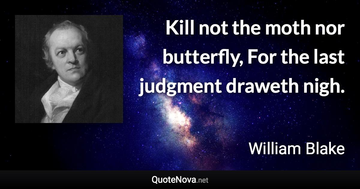 Kill not the moth nor butterfly, For the last judgment draweth nigh. - William Blake quote