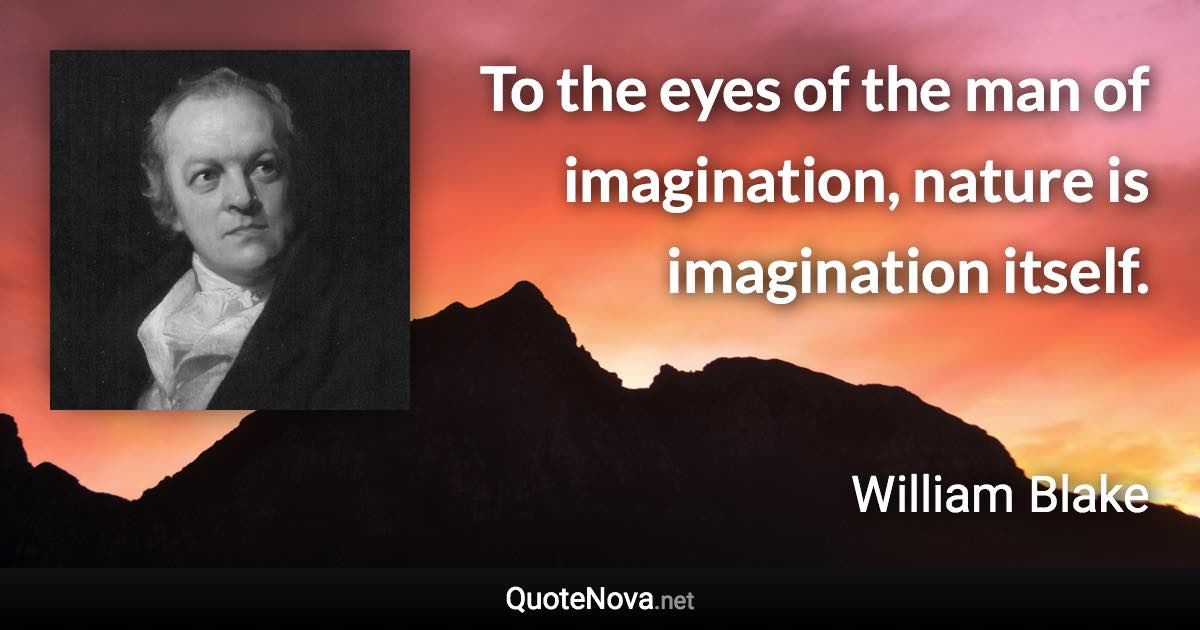 To the eyes of the man of imagination, nature is imagination itself. - William Blake quote