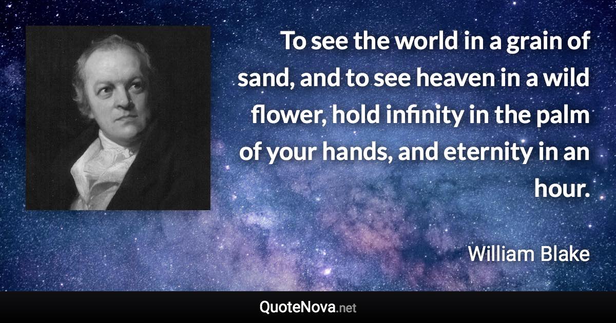 To see the world in a grain of sand, and to see heaven in a wild flower, hold infinity in the palm of your hands, and eternity in an hour. - William Blake quote