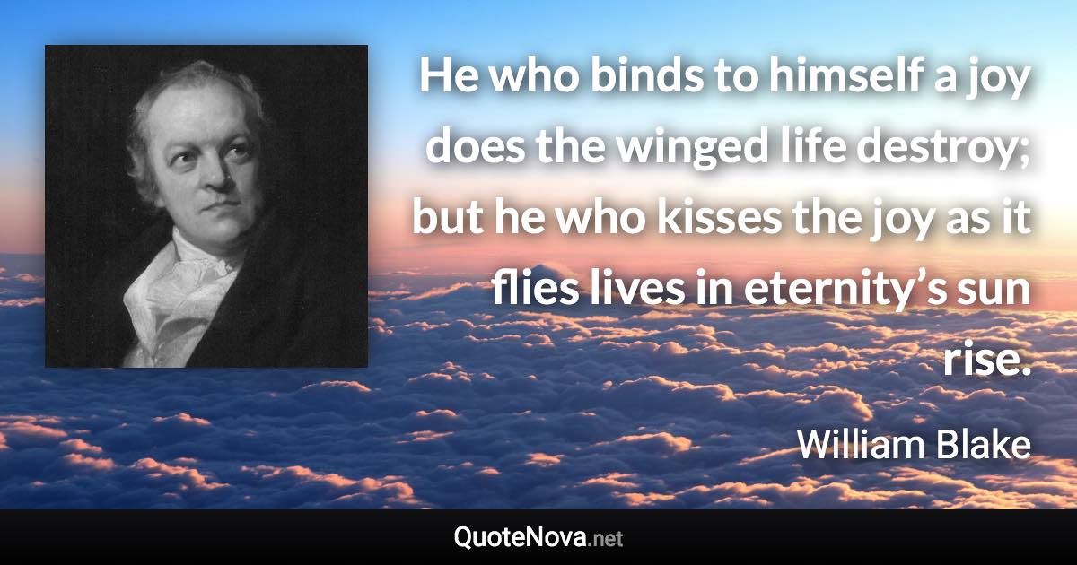 He who binds to himself a joy does the winged life destroy; but he who kisses the joy as it flies lives in eternity’s sun rise. - William Blake quote