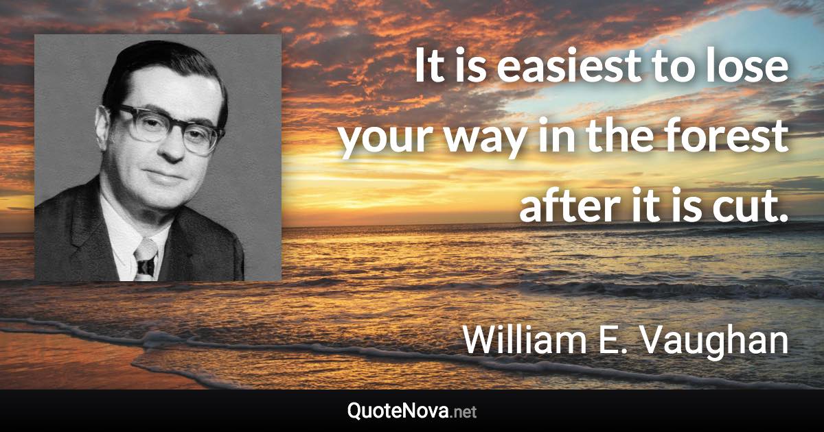 It is easiest to lose your way in the forest after it is cut. - William E. Vaughan quote