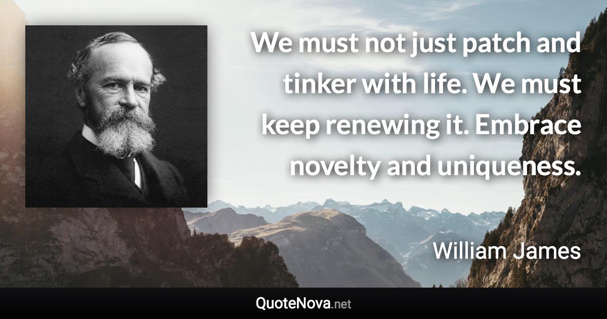 We must not just patch and tinker with life. We must keep renewing it. Embrace novelty and uniqueness. - William James quote