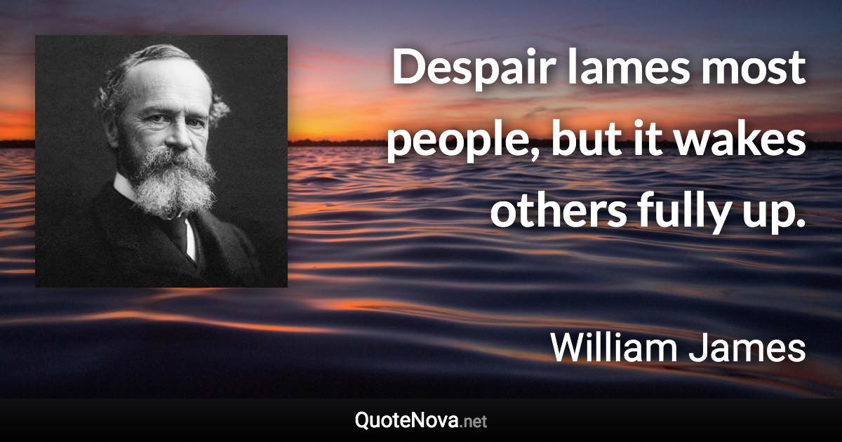 Despair lames most people, but it wakes others fully up. - William James quote