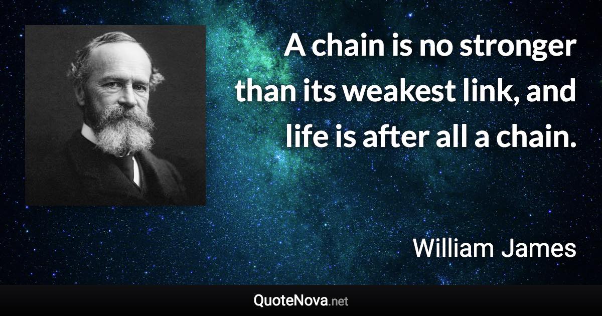 A chain is no stronger than its weakest link, and life is after all a chain. - William James quote