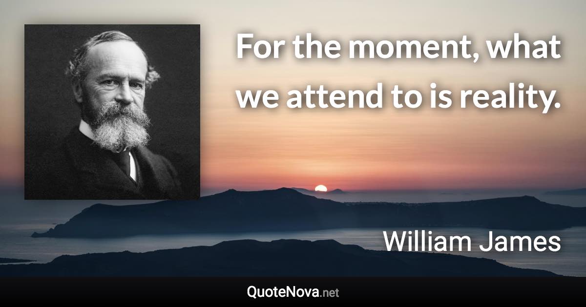 For the moment, what we attend to is reality. - William James quote