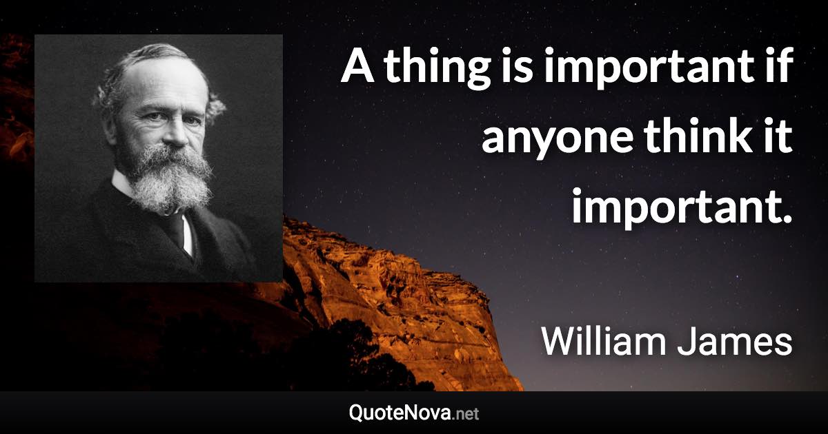 A thing is important if anyone think it important. - William James quote