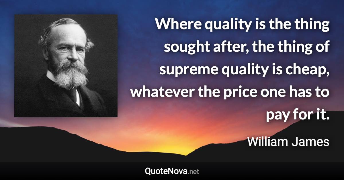 Where quality is the thing sought after, the thing of supreme quality is cheap, whatever the price one has to pay for it. - William James quote