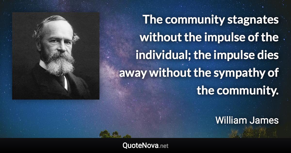 The community stagnates without the impulse of the individual; the impulse dies away without the sympathy of the community. - William James quote