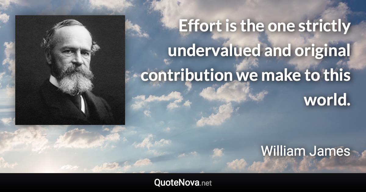 Effort is the one strictly undervalued and original contribution we make to this world. - William James quote