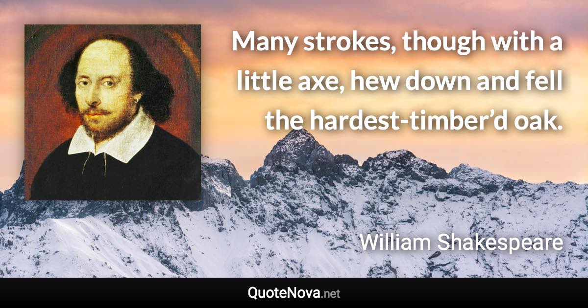 Many strokes, though with a little axe, hew down and fell the hardest-timber’d oak. - William Shakespeare quote