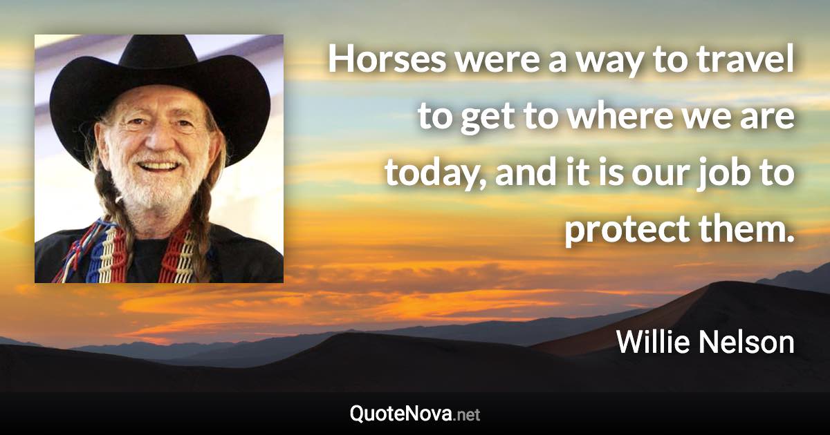 Horses were a way to travel to get to where we are today, and it is our job to protect them. - Willie Nelson quote