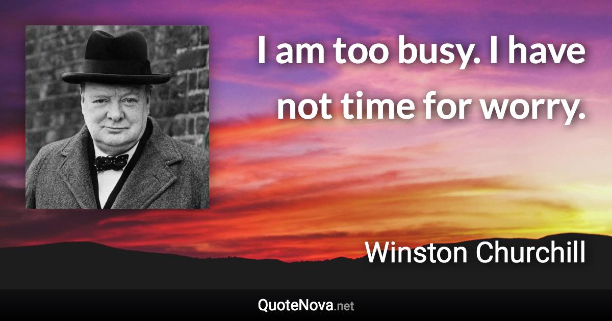 I am too busy. I have not time for worry. - Winston Churchill quote