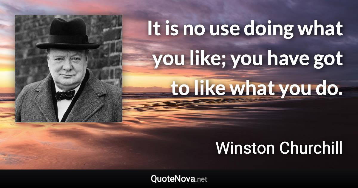 It is no use doing what you like; you have got to like what you do. - Winston Churchill quote