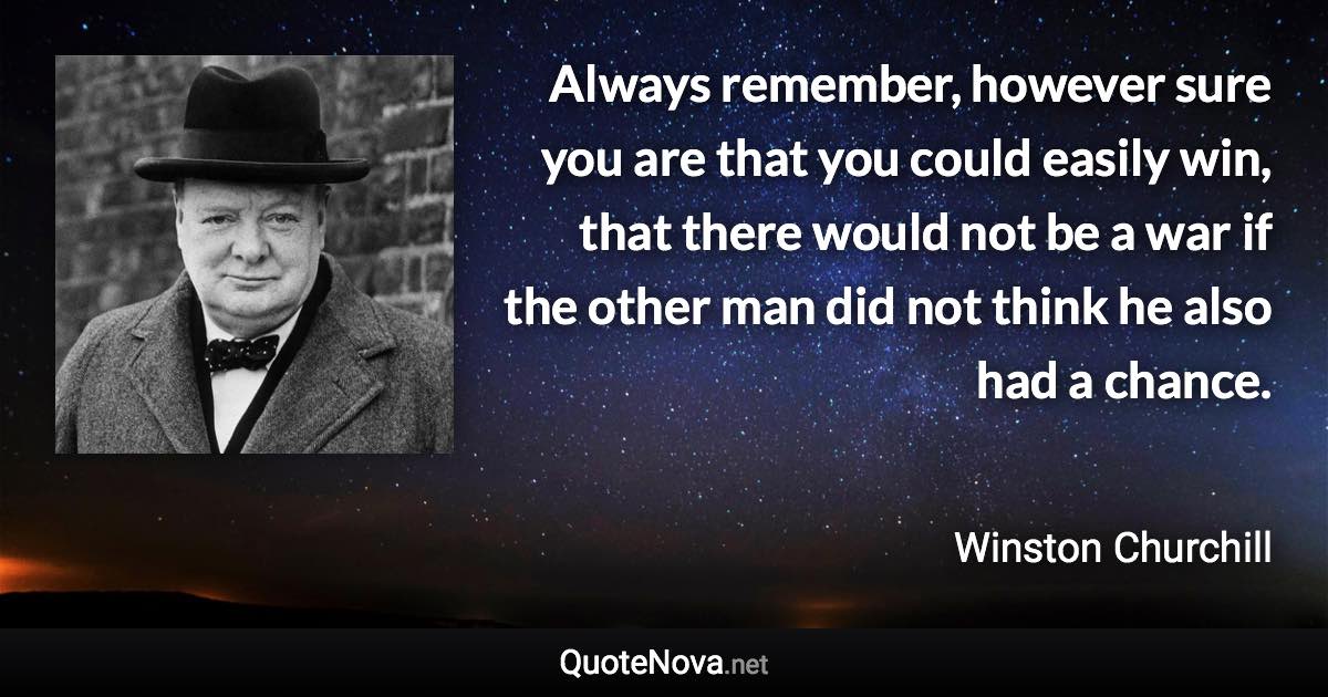 Always remember, however sure you are that you could easily win, that there would not be a war if the other man did not think he also had a chance. - Winston Churchill quote