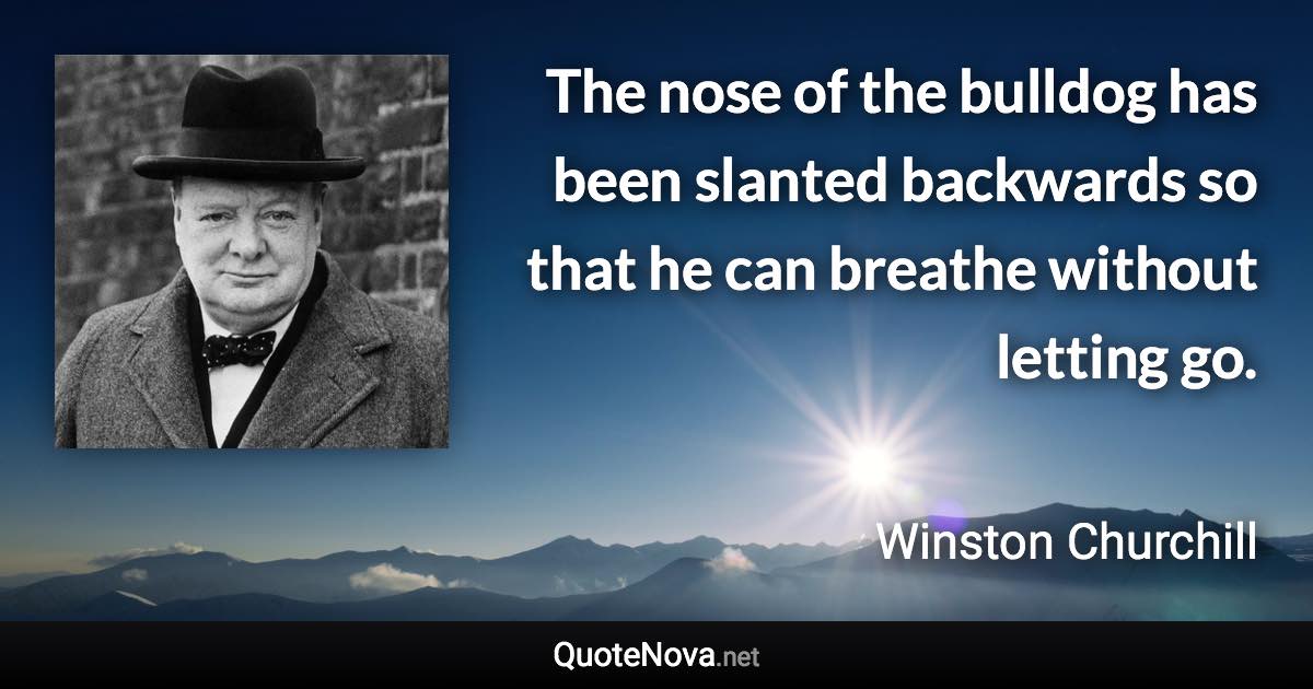 The nose of the bulldog has been slanted backwards so that he can breathe without letting go. - Winston Churchill quote