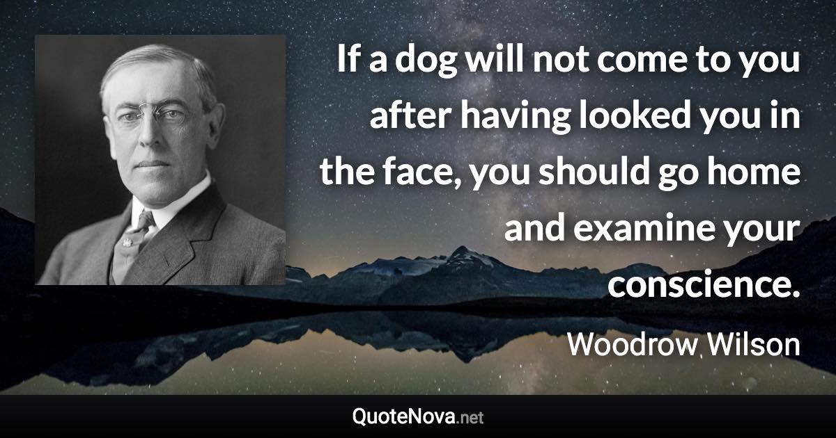 If a dog will not come to you after having looked you in the face, you should go home and examine your conscience. - Woodrow Wilson quote