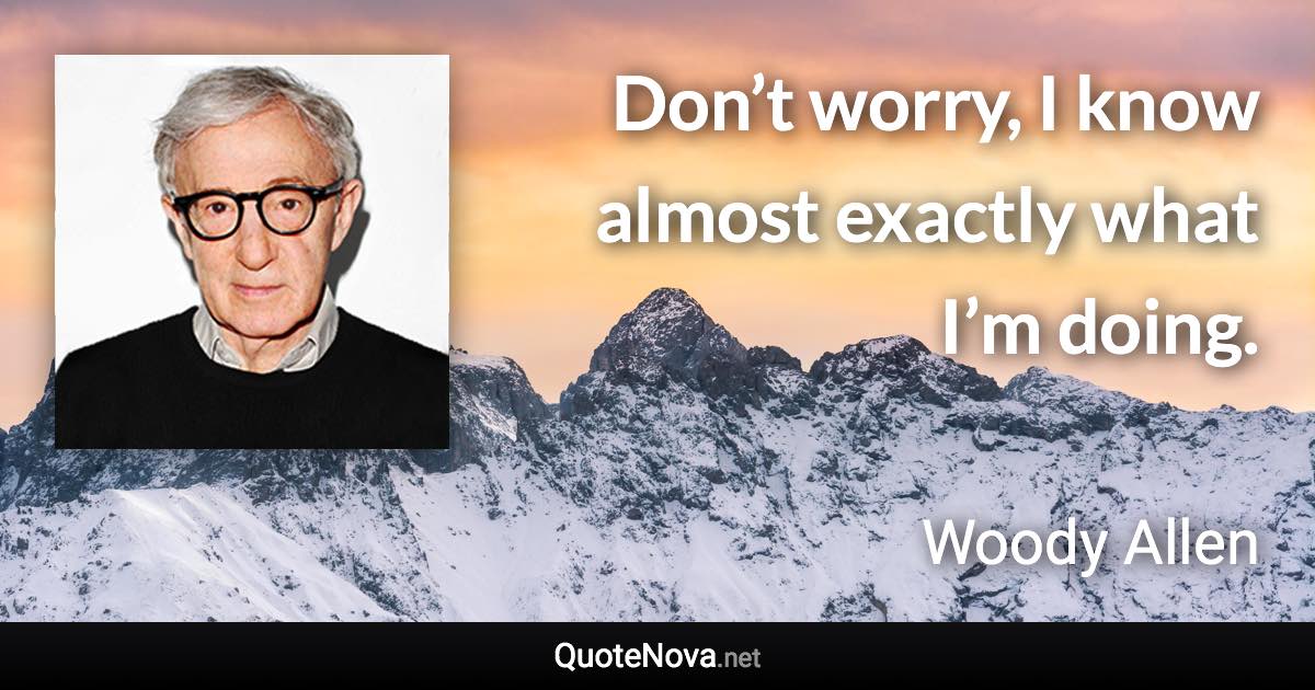 Don’t worry, I know almost exactly what I’m doing. - Woody Allen quote