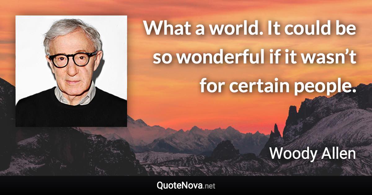 What a world. It could be so wonderful if it wasn’t for certain people. - Woody Allen quote