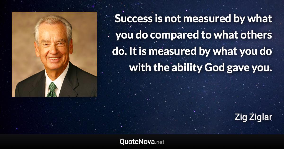 Success is not measured by what you do compared to what others do. It is measured by what you do with the ability God gave you. - Zig Ziglar quote